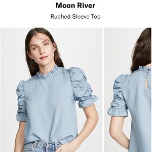 Moon River blue puff sleeve blouse
